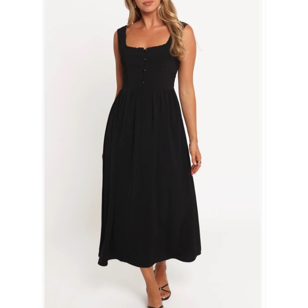 Petal & Pup Melrose Black Square Neck Button Front Midi Dress XL NWT